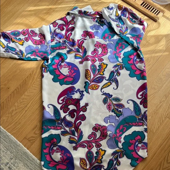 Johnny Was White Paisley Dress with Pink, Purple, Teal and Yellow - Picture 11 of 16